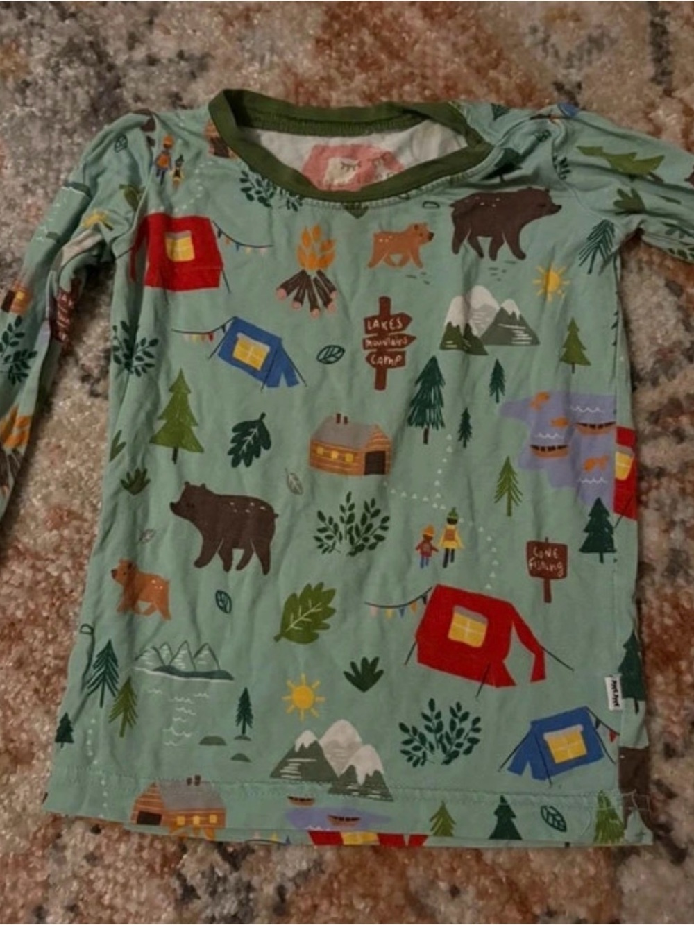 Little Sleepies Green Camping Scene Long-Sleeve Pajama Top